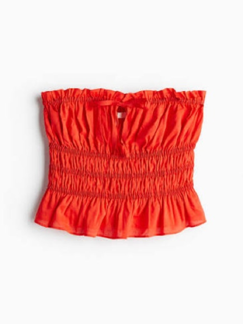 H&M Orange/Red Smocked Strapless Top with tie front, Med.